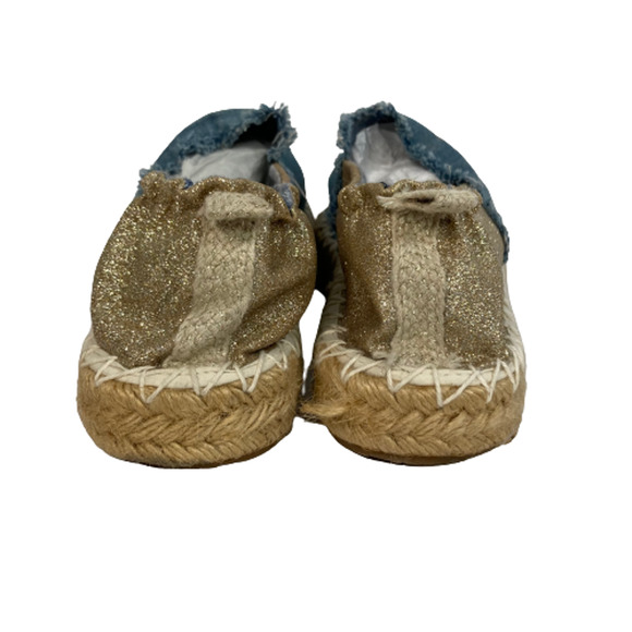Kim Kay London Womens Sz 10 Blue Gold Palm Tree Glitter Stretch Flat Espadrilles - Picture 4 of 7
